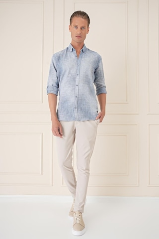 Efor Comfort Fit Batik Desen %100 Keten Mavi Gömlek G 1571 Mavi