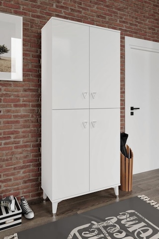 Simple Sp4190 Ayakkabılık 4 Kapaklı Mutfak Dolabı Balkon Dolabı Kiler Banyo Dolabı Çok Amaçlı Dolap Beyaz Gümüş Beyaz - Gümüş