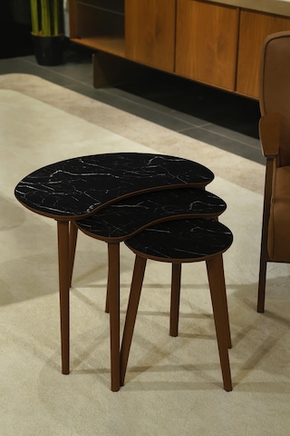 Berlin 3'lü Zigon Sehpa &100 Mdf Siyah Mermer Desen