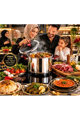 Oms Collection - Klipso 14 Litre İndüksiyon Taban Düdüklü Tencere 5106 - 14 - Siyah Gümüş - Siyah