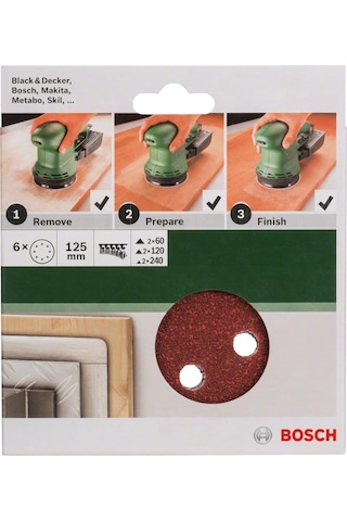 Professional Accessories Eksantirik Zımpara Kağıdı 6&apos Lı Set, 125 Mm 60/120/240 Kum 8 Delik