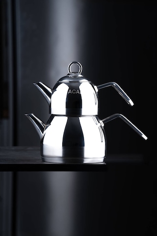 Acar Alexi Gümüş Orta Boy 0,80 /1 ,75 Lt Çelik Çaydanlık Takımı 0456 Gümüş