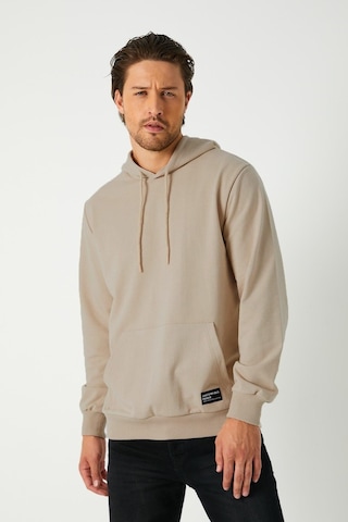 Mmetalic Erkek Bej Basic Kapüşonlu Regular Fit Normal Kesim 2 İplik Kumaş Günlük Sweatshirt Bej