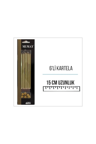 Metalik Gold Renk Uzun Mum 15 Cm 6'lı Gold