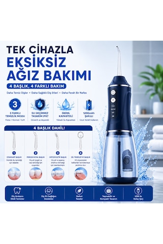 Polham Taşınabilir Şarjlı Ağız Duşu 380 Ml Diş Ve Diş Eti Bakım Cihazı ,1200 Mah, Ipx7 Su Geçirmez, 3 Temizlik Modlu, 4 Başlıklı