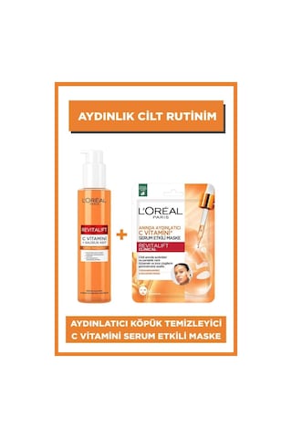 L'Oréal Paris Revitalift Vitamin C Aydınlatıcı ve Gözenek Karşıtı Köpük Temizleyici 150 ML + C Vitamini Serum Etkili Maske
