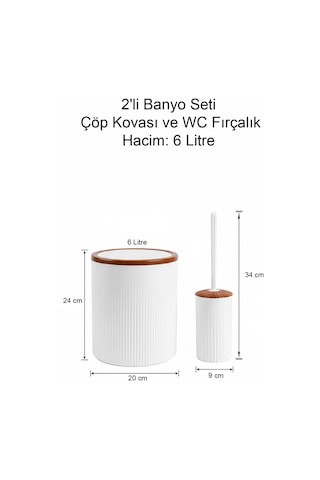 Makri Home 2'li Banyo Seti, Çöp Kovası Ve Wc Fırçalık, Beyaz, Hacim: 6 Litre Beyaz