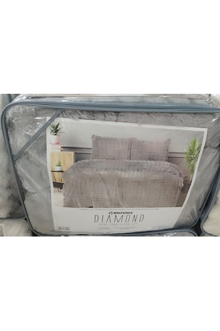 Merinos Diamond Kürk Bubble Desen Comforter Set, Çift Kişilik Yorgan Seti 220x240 Gri