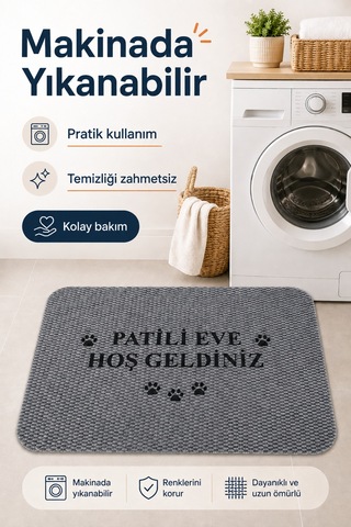 Hoşgeldiniz Desenli Kapı Önü Halı Paspas 40 X 60 Cm Gri
