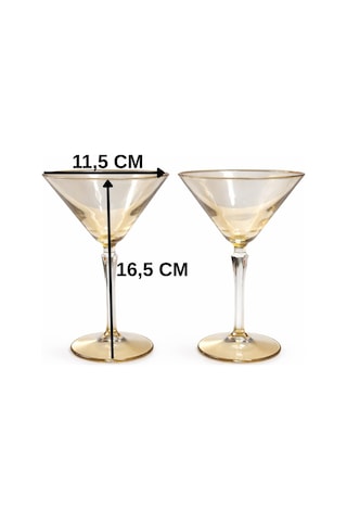 2 Li Ayaklı Cam Martini Bardağı Kokteyl & Tatlı Sunum Kasesi Şık Tasarım Sarı