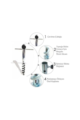 Leva House Burgulu Metal Sıkma Aparatlı Plaj Şemsiye Kazığı 40 Cm