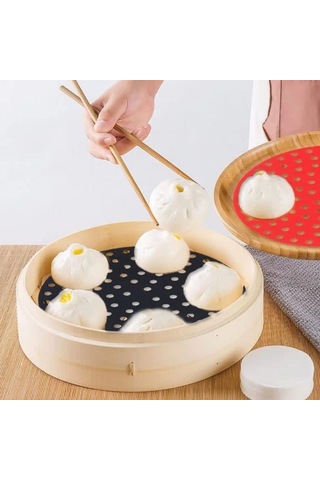 Buffer Siyah Isıya Dayanıklı Yıkanılabilir Silikon Fırın Ve Airfryer Yuvarlak Model Pişirme Matı 23 Çok Renkli