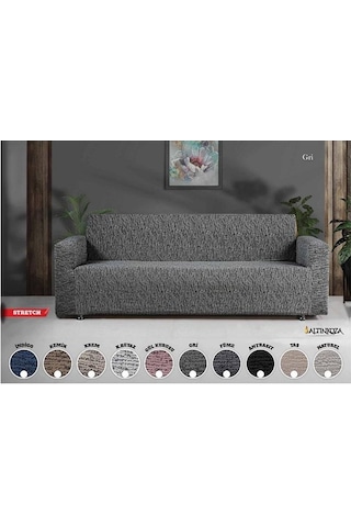 Strech Stil Jakarlı Koltuk Örtüsü - Naturel Antrasit