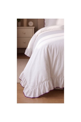 %100 Pamuk Overloklu Fırfırlı Tek Kişilik Nevresim Takımı Lastikli Çarşaflı 160x200 Cm Mor - 904799828 Mor