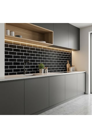 30x60 Cm Kendinden Yapışkanlı Duvar,banyo,tezgah Arası Siyah Tuğla Desenli -24 Adet 88104-24