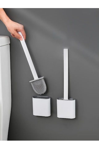 2li Set Beyaz Ve Siyah Renk Silikon Tuvalet Fırçası Set Bükülebilir Pratik Silikon Wc Klozet Fırçası
