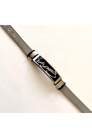 Kemal Atatürk İmzalı Kemer Kordonlu Çelik Bileklik 23 Cm Gümüş - Siyah