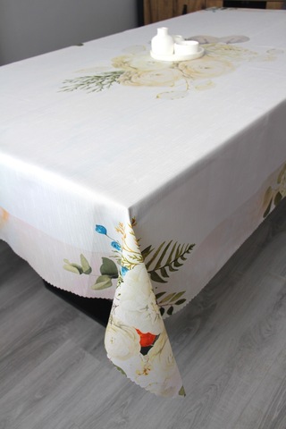 160x220 Dijital Baskı Leke Tutmaz Kumaş Masa Örtüsü Pembe - Ekru