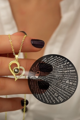 Ervanur 100 Dilde Seni Seviyorum Kalp Kolye Altın