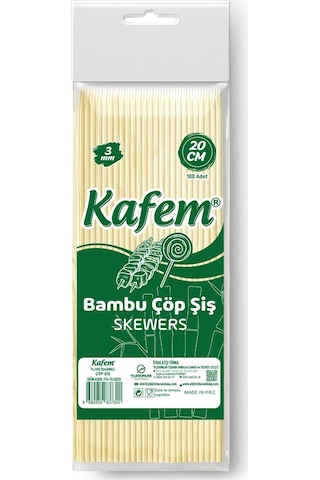 Kafem Bambu Çöp Şiş 20 cm 3 mm 100 Lü X 10 Paket
