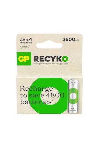 Gp Batteries Recyko 2600 Aa Kalem Ni-mh Şarjlı Pil, 1.2 Volt, 4&apos Lü Kart