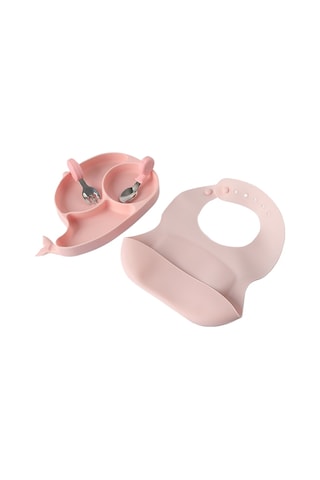 Çocuk Silikon Yemek Tabağı Dörtlü Set - Pembe Açık Pembe
