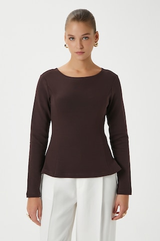 Ritnice Kadın Runa Premium Kahverengi Peplum Bluz Kahverengi