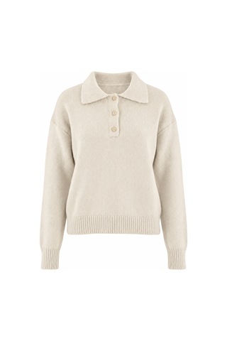Genel Markalar Kadın Krem Basic Oversize Polo Yaka Yarım Pat Düğmeli Triko Kazak-27aj002 Krem 923050279 Krem