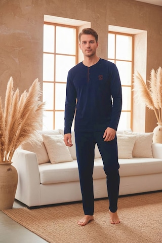 Kompedan Erkek Uzun Kollu 4 Mevsim Penye Süprem Önü Patlı Pijama Takımı Lacivert 802 Lacivert