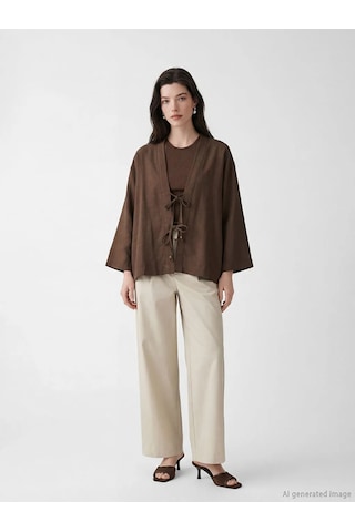 Lc Waikiki Kahverengi V Yaka Kadın Kimono