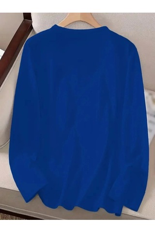 Saklımoda Kadın Uzun Kollu Bisiklet Yaka Ayçiçeği Desenli Viskon Bluz Mavi