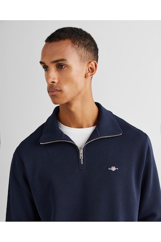 Gant Erkek Lacivert Regular Fit Yarım Fermuarlı Sweatshirt-11552 433-lacivert