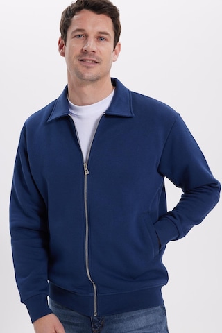 Tudors Unisex Relax Fit Rahat Kesim Pamuklu İç Polarlı Fermuarlı Lacivert Polo Yaka Flato Cepli Sweatshirt Hırka-42032 Lacivert