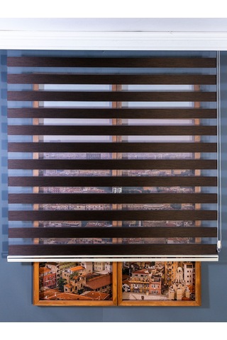 Koyu Kahverengi Bambu Stor Zebra Perde Kahverengi