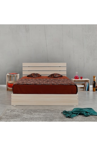 Pasifichome Huga Çift Kişilik Ahşap Karyola Komodin Takım Meşe 140 Cm