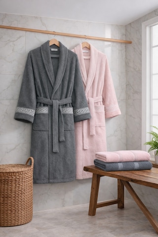 6 Parça Aile Bornoz Seti Yüksek Emici, Dayanıklı & Yumuşak Doku, %70 Pamuk %30 Polyester Siyah