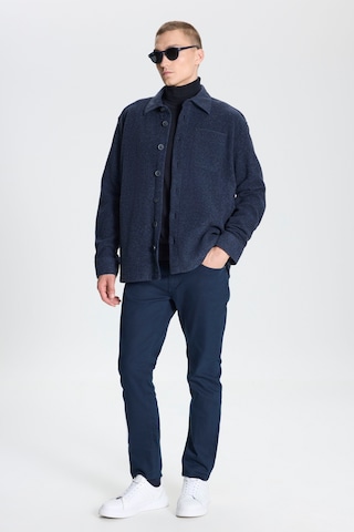 AC&Co / Altınyıldız Classics Erkek Lacivert Oversize Geniş Kesim Klasik Yaka Yünlü Kırçıl Desenli Flanel Kışlık Gömlek Ceket Lacivert