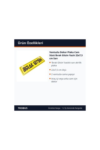 Trobus Vantuzlu Dekor Plaka Cam Süsü Bırak Gitsin Yazılı 22x7,5 Cm Sarı