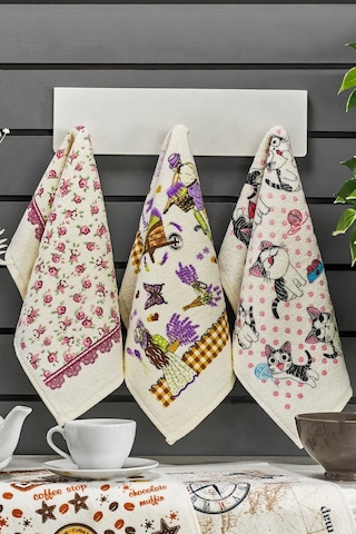 Casnack Nora 5 Adet Baskılı Mutfak Havlusu Seti 30x50 - Lavanta