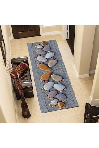 Taş Ayaklar Desen 3 Boyutlu Yumuşak Halı 300X100-300X100 Çok Renkli