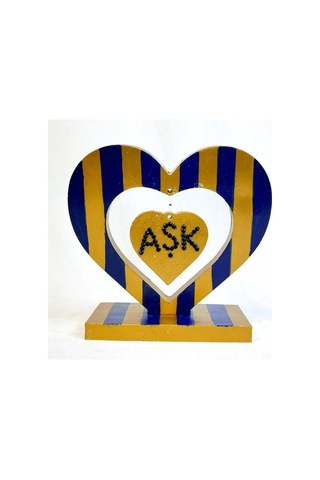 Uretti - Hülya 6683 0654 Sarı Lacivert El Yapımı Çizgili Kalp Şeklinde Dekoratif Hediyelik Obje 1 Adet