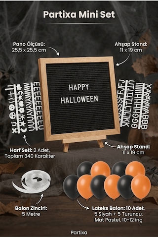 Cadılar Bayramı Halloween Süsleme Mini Set Siyah Keçe Yazı Panosu Standlı Balon Zincirli Tüm Yaşlar
