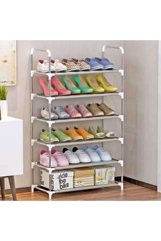 Tenfowee 6 Katmanlı Pratik Ayakkabı Rafı - Paslanmaz Boru Ve Dokumasız Kumaş İle Dayanıklı Depolama Çözümü Gri