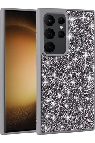 Galaxy S24 Ultra Uyumlu Parlak Taşlı Tasarım Pırlanta Csm Zore Kılıf-lila