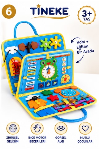 Tineke 3+ Yaş Keçe Eğitim Kitabı Montessori Eğitici Aktivite Oyuncağı Beceri Ve Zeka Geliştirici Çocuk Kitabı 4 Sayfa Mavi-ing