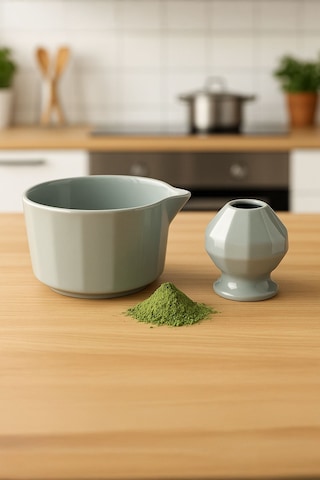 4lü Matcha Set Kase Kaşık Whisk Tutucu Bambu Whisk Çırpıcı Ve Bambu Kaşık Mt248 Yeşil
