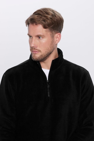 Tudors Unisex Standart Fit Rahat Kesim Tüylenme Yapmayan Soğuk Geçirmez Siyah Dik Yaka Polar Sweatshirt-30131 Siyah