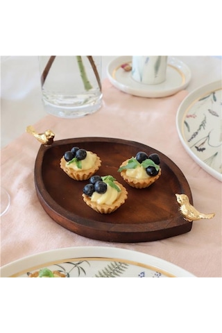 Akayev Ahşap Göz 20 cm Altın Kuş Sunum Tabağı