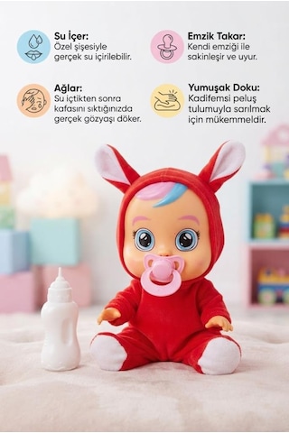 Kırmızı Kostümlü Ağlayan Ve Konuşan Et Bebek Emzikli Ve Biberonlu İnteraktif Oyuncak Bebek