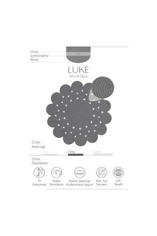 Cool Halı Luke 505 Gri Yuvarlak Bohem Örgü Hasır Kilim Dekoratif Antre Mutfak Balkon Banyo Halısı
